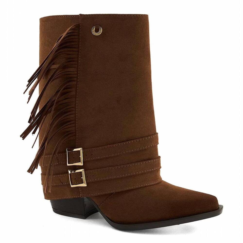 NEW ANDREA women's fringe low boot in brown